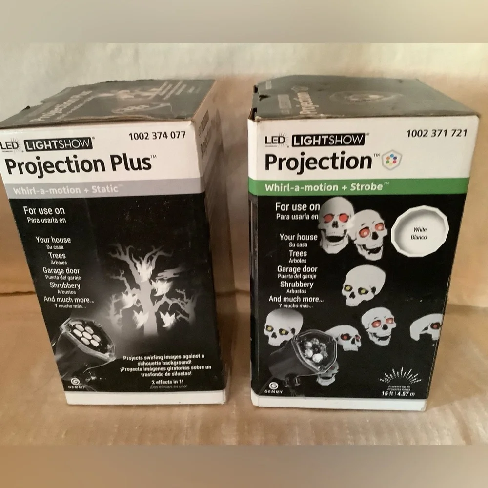 NIB Halloween House Tree Light Projectors whirl motion & strobe light set 2